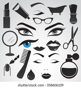 Beauty icon collection. Icons isolated on white background. Vector art.