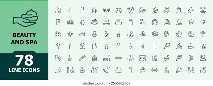 Beauty icon collection. Includes icons for facial, pictogram, brush, relax, cosmetic, cosmetics and more. Minimalist outline icon. Vector outline icons collection.