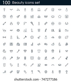 beauty icon set with 100 vector pictograms. Simple outline spa icons isolated on a white background. Good for apps and web sites. 