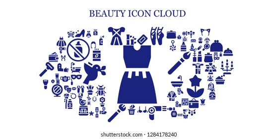  beauty icon set. 93 filled beauty icons. Simple modern icons about  - Dress, Bamboo, Cinderella, Soap, Ballet, Brassiere, Hairdryer, Removed, Makeup, Wallet, Vitamin c, Butterfly