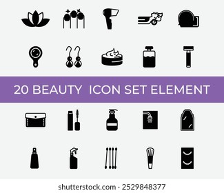 Beauty icon set element glyph style