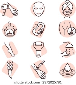 Conjunto de iconos de belleza, ilustración o icono, vector sobre fondo blanco.
