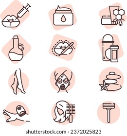 Conjunto de iconos de belleza, ilustración o icono, vector sobre fondo blanco.