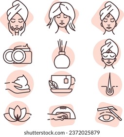 Conjunto de iconos de belleza, ilustración o icono, vector sobre fondo blanco.