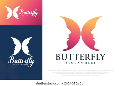 beauty icon set logo design .Woman face in butterfly wings shape. Vector illustration