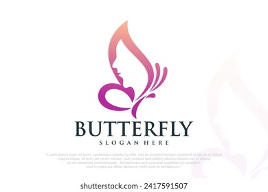 beauty icon set logo design .Woman face in butterfly wings shape. Vector illustration