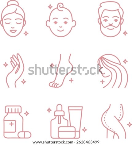 Beauty Icon Set. Minimal Linear Symbols for Cosmetics and Wellness Store. Vector illustration