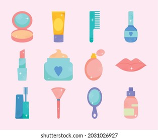 beauty icon set on pink background