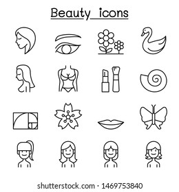 Beauty icon set in thin line style