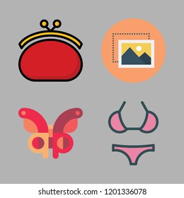 beauty icon set. vector set about bikini, purse, butterfly and image icons set.