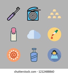 beauty icon set. vector set about cloud, pipette, toothbrush and sun icons set.