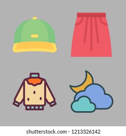 beauty icon set. vector set about skirt, cloudy, cap and sweater icons set.