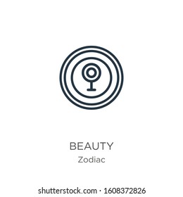 Beauty icon. Thin linear beauty outline icon isolated on white background from zodiac collection. Line vector sign, symbol for web and mobile