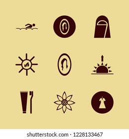 beauty icon. beauty vector icons set toothbrush toothpaste, sun leaves, sunflower and sunrise