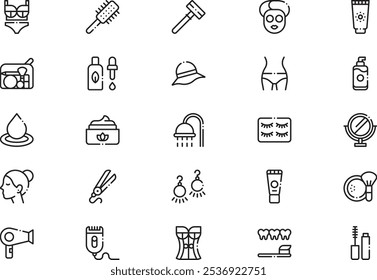 Beauty icons collection is a vector illustration with editable stroke.