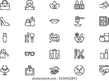 Beauty icons collection is a vector illustration with editable stroke.