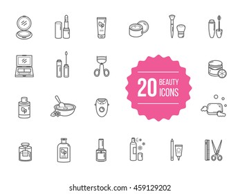 Beauty icons. Cosmetic outline icons