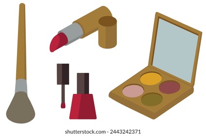 Beauty icons mirror lipstick varnish blush vector set