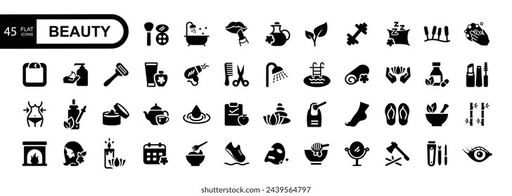 Paquete de iconos de belleza.  Ilustración vectorial simple.	