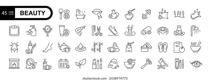  Beauty icons pack. Thin line icons set. Editable stroke. Simple vector illustration.