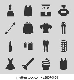 Beauty icons set. set of 16 beauty filled icons such as perfume, shaving brush, hairdresser peignoir, spa bag, hair removal, cream, lipstick, hair curler, cotton buds