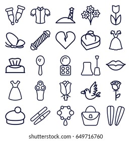 Beauty icons set. set of 25 beauty outline icons such as butterfly, baby napkin, electric razor, hair curler, mirror, necklace, woman bag, nail polish, eyeshadow palette