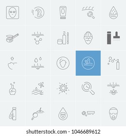 Beauty icons set with bottle care, care skin and oil skin elements. Set of beauty icons and spa procedure concept. Editable vector elements for logo app UI design.