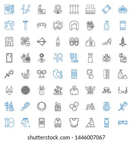 beauty icons set. Collection of beauty with sunglasses, sportswear, foam, body, jacket, engagement ring, razor, cotton swab, rose, ladybug. Editable and scalable beauty icons.