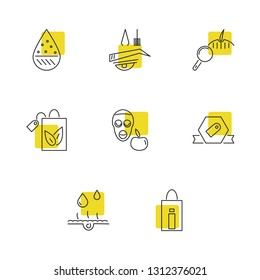 Beauty icons set with dermatology, oil skin and bottle package elements. Set of beauty icons and container concept. Editable vector elements for logo app UI design.