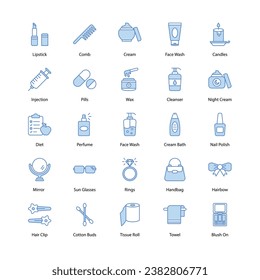 beauty icons set isolate white background vector stock illustration.