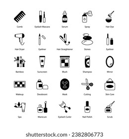 beauty icons set isolate white background vector stock illustration.