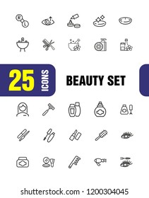 Beauty icons. Set of line icons. Aromatherapy, perfume, mascara. Cosmetics concept. Vector illustration can be used for topics like beautician, service, hygiene