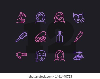 Beauty icons. Set of line icons on white background. Electric fan, perfume, meso therapy. Cosmetology concept. Vector illustration can be used for topics like cosmetics, beauty salon