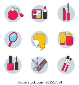 Beauty icons set, line style