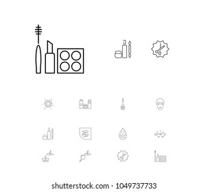 Beauty icons set with product skin, spa procedure and bottle cosmetic elements. Set of beauty icons and cosmetic product concept. Editable vector elements for logo app UI design.