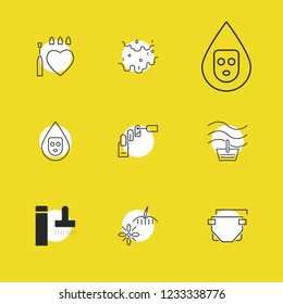Beauty icons set with product water, cream texture and collagen serum elements. Set of beauty icons and nappy concept. Editable vector elements for logo app UI design.