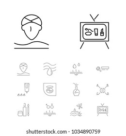 Beauty icons set with water, care vitamin and ad cosmetic elements. Set of beauty icons and television concept. Editable vector elements for logo app UI design.