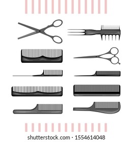 Beauty illustration with combs. Cartoon style. Vector