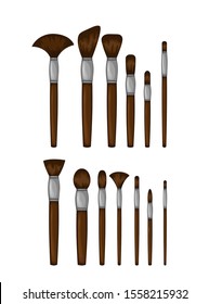 Beauty illustration with set of cosmetic brushes. Cartoon style. Vector
