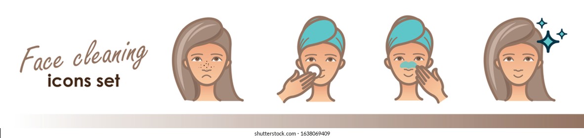 Beauty illustrations, acne treatment, face cleaning, mask. For your design