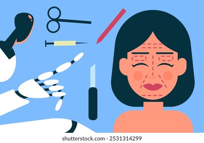 Beauty Industries With Ai Robot and Girl. Organic cosmetics, biopharmaceutical products, homeopathy, skin treatment, natural pharmacy, food supplement, holistic abstract metaphor.