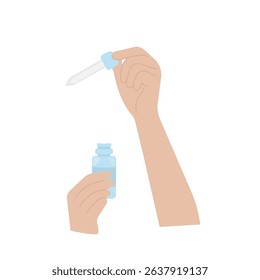 Beauty industry Face and skin care vector application of serum with pipette, on white background for beauty salons, spa centers, magazines, bloggers, brands, online stores and apps