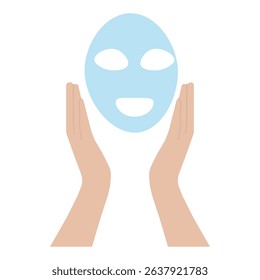 Beauty industry Face and skin care vector illustration sheet mask application, on white background for beauty salons, spa centers, magazines, bloggers, brands, online stores and apps
