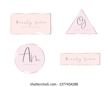 Beauty industry, salon, business, master watercolor effect pastel logo set