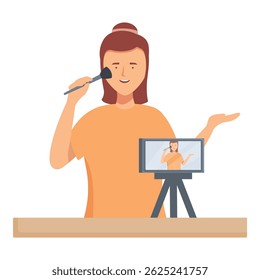 Beauty influencer demonstrating makeup application in a digital tutorial