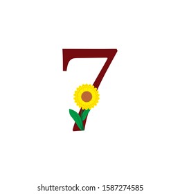 The beauty of the initial number 7 with a combination of number 7 with unique yellow flowers. modern flower icons, illustration templates

