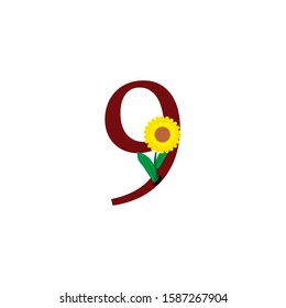 The beauty of the initial number 9 with a combination of number 9 with unique yellow flowers. modern flower icons, illustration templates

