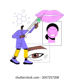 Beauty injection abstract concept vector illustration. Beauty procedure, hyaluronic filler and collagen, woman face lifting, anti age treatment, aesthetic medicine, eye wrinkle abstract metaphor.
