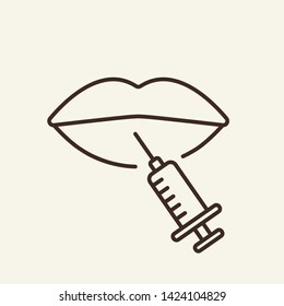 Beauty injection line icon. Lips, face, syringe. Beauty care concept. Vector illustration can be used for topics like cosmetology, clinic, salon