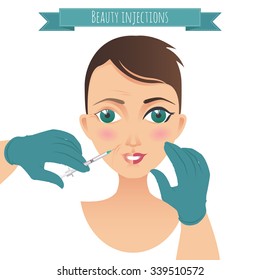 Beauty injections. Face care illustration with doctor's hands. For your design